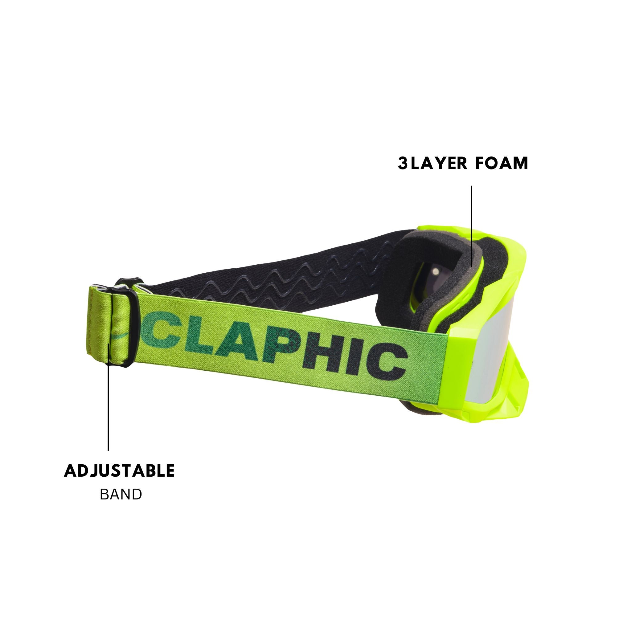 CLAPHIC Neon Fang Motocross Goggle – Gold Green Mirror Lens | UV400, Anti-Fog & OTG Fit